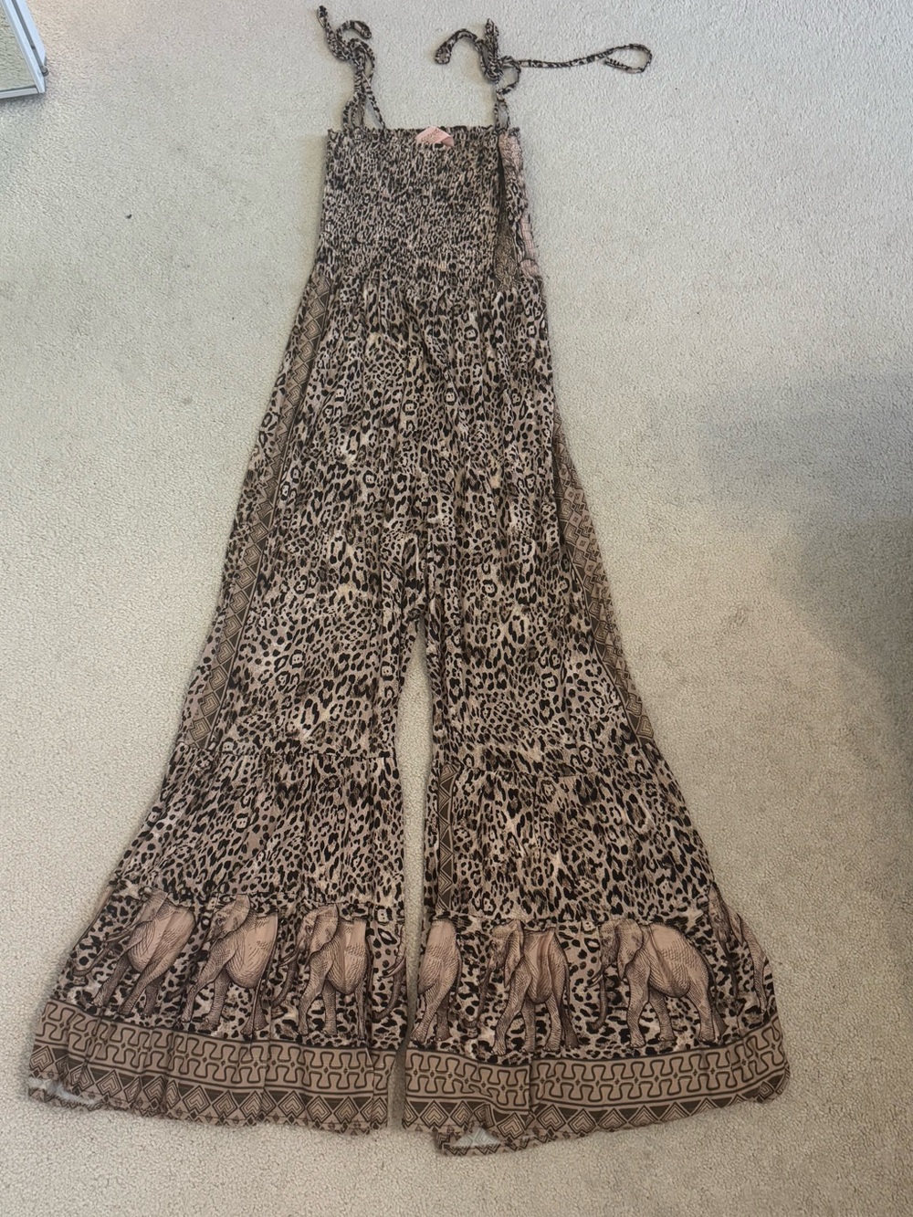 Leopard Print Wide-Leg Jumpsuit with Elephant Border